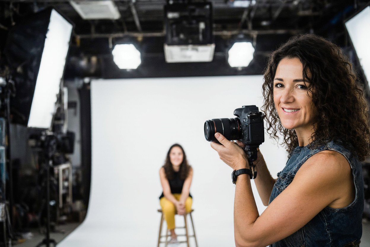 Polly with camera in studio