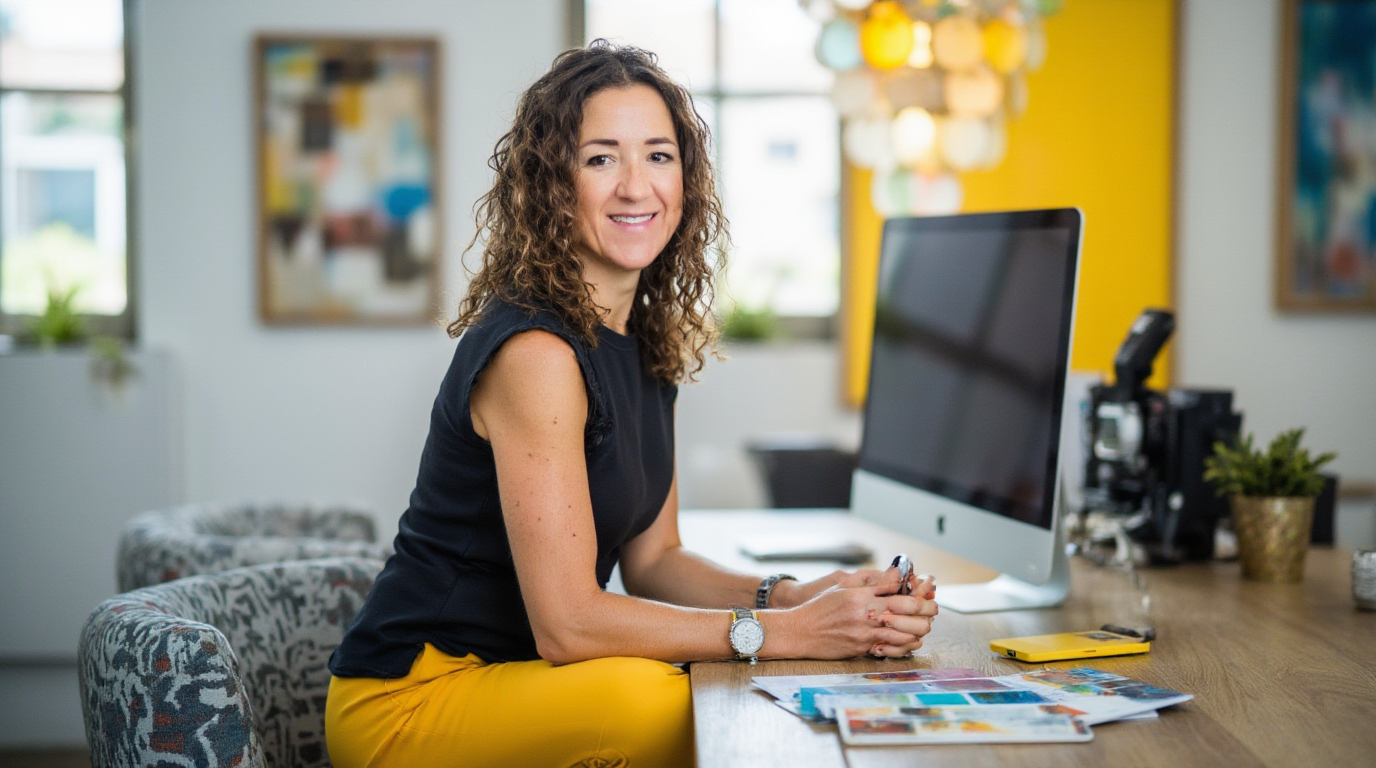 Polly Sheldon at her studio desk